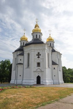 Ancient Orthodox Church. Ukrainian baroque architecture. Catherine's Church is a functioning church in Chernihiv, Ukraine. Church is distinguished by its five gold domes in the Ukrainian Baroque style