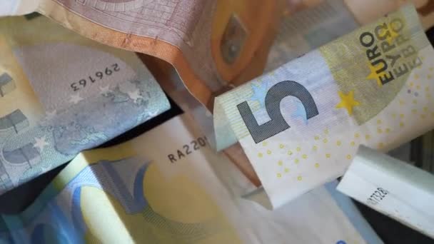 Euro Bankbiljetten Extreme Close Geldautomaat — Stockvideo