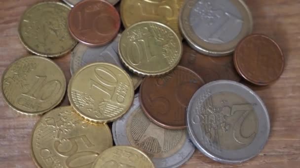 Europeiska Mynt Närbild Mycket Detaljerad Makrovideo Flera Olika Mynt Europeiska — Stockvideo