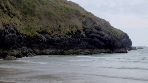 Вдень Скелястому Узбережжі Хвилі Вдаряються Скелі Морська Миша Відео — стокове відео