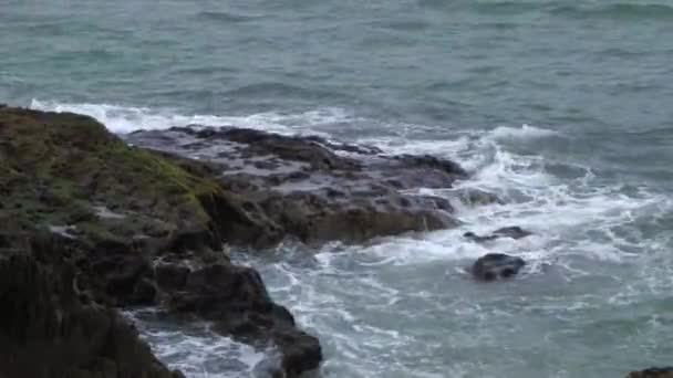 파도가 바위에 부딪친다 대서양의 수역이다 Seascape 손으로 비디오 — 비디오