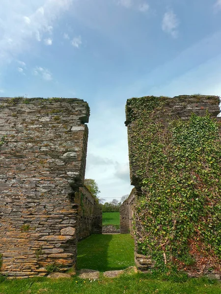 An stone wall. Medieval ruins. Arundel Grain Store, Ring, near Clonakilty, West Cork. The 16th Century Grain Store was built to store grain for the nearby Arundel Flour Mills