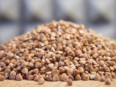 Karabuğday yığını, yan görüş. Karabuğday yakın plan. Lapa için karabuğday.