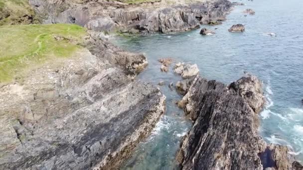 Steep Cliffs Seashore Picturesque Coast Sunny Day Seascape Full — Stock Video