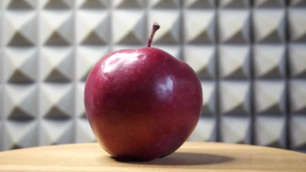 Fresh Sweet Red Apple Close Studio Shot Gray Background Real — Stockvideo