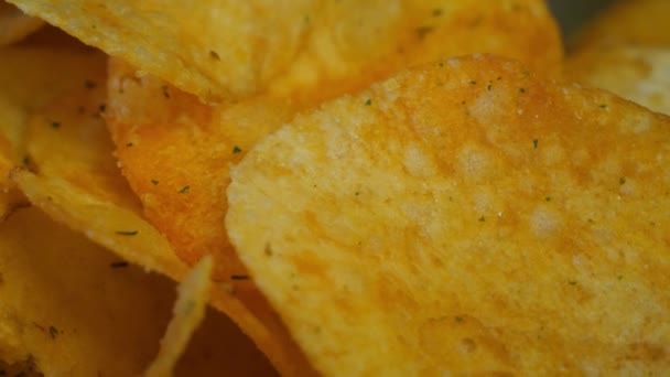 Background Potato Chips Rotating Close Nutrition Relaxation Concept Top View — Stock videók