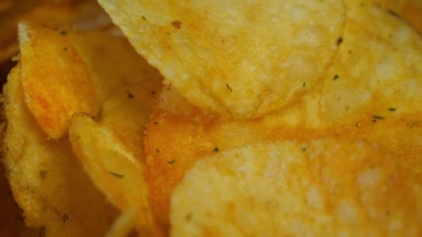 Background Potato Chips Rotating Close Top View Copy Space — 비디오