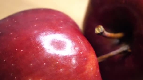 Rotation Two Large Red Apples Close Highly Detailed Macro Video — Stockvideo