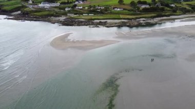 Sandbar at low tide, South coast of Ireland, Clonakilty. Sandbank, seaside landscape aerial view.