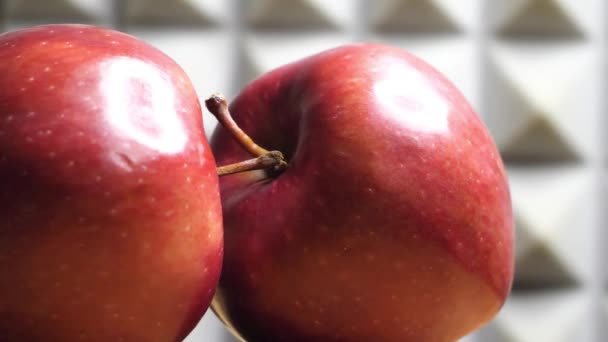 Two Apples Red Chief Variety Rotate Frame Big Red Apples — Stockvideo