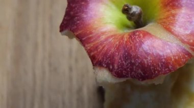 Apple core close-up. Sliding shot, full hd video. Macro.