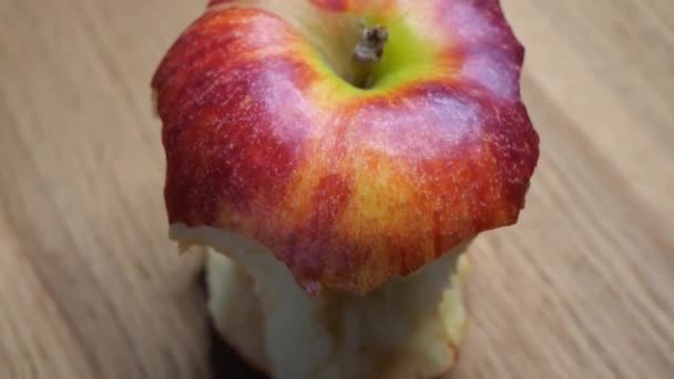 Kawałek Dużego Jabłka Połowie Zjedzone Jedno Czerwone Jabłko Bliska Rdzeń — Wideo stockowe