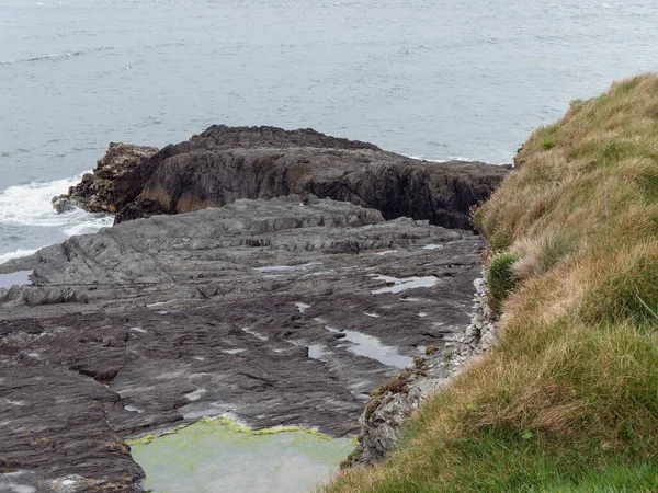 Tough Grass Covers Rock Coastal Rocks Seascape Rock Formation Body — Stock Photo, Image