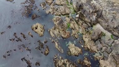 Rocky deniz kıyısı, en üst manzara. Sakin su yüzeyi.