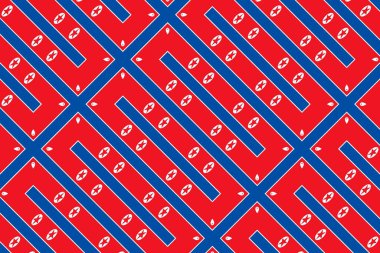 Kuzey Kore bayrağının renklerinde geometrik desen. Kuzey Kore 'nin renkleri.