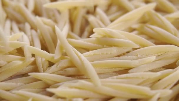 Pasta Secca Trofie Crude Italiane Che Cadono Rallentatore Rotazione Macro — Video Stock