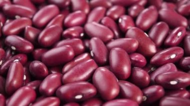 Kırmızı böbrek fasulyesi kapanıyor. Makro. İşlenmemiş ham baklagiller. Döndürme