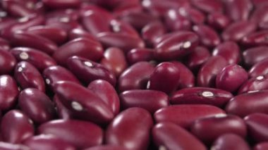 Kuru kırmızı fasulye. Makro. İşlenmemiş ham baklagiller. Pişmemiş Japon yemekleri. Dolly vurdu.