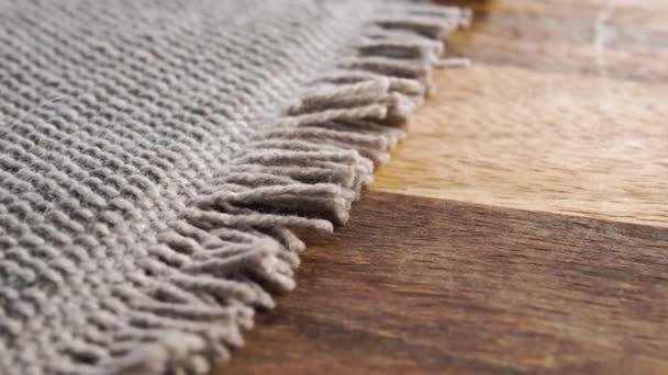 Jute Cotton Rough Woven Gray Mat Texture Wooden Rustic Surface — Stock Video