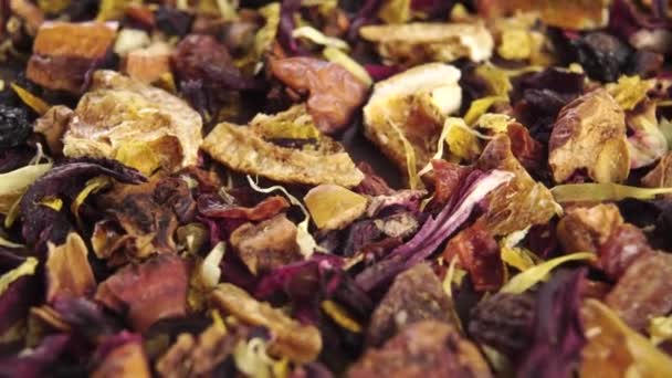 Dry Floral Herbal Fruit Natural Tea Macro Rotation — Stock Video