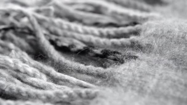 Texture Soft Gray Warm Plaid Fringes Macro Dolly Shot — Stock Video