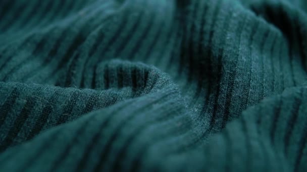 Zelená Teplá Pletená Texturovaná Tkanina Vlnitý Vrásčitý Povrch Křivkami Makro — Stock video