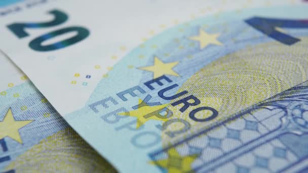 Billete Papel Veinte Euros Primer Plano Macro Rotación Lenta Moneda — Vídeo de stock