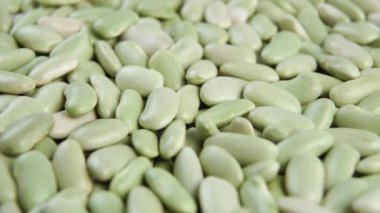 Alubia verdina taze fasulye. Makro. Yavaş dönüş. Kuru geleneksel İspanyol baklagilleri. Asturian mutfağı