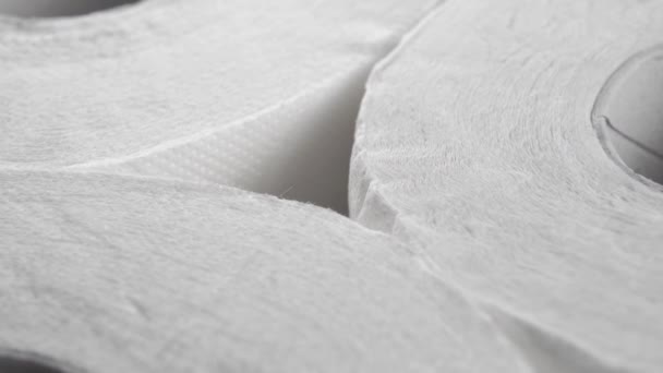 Čisté Rohlíky Čistého Toaletního Papíru Makro Rotace Recyklované Bílé Ručníky — Stock video