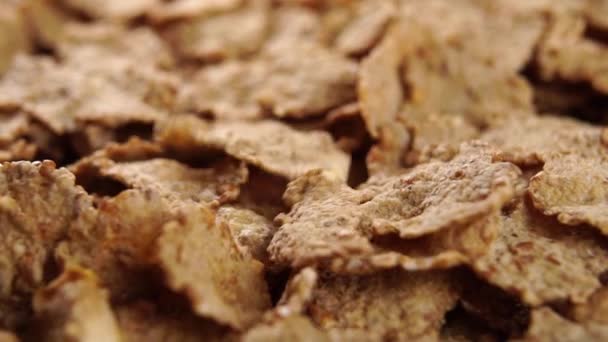 Caída Cereales Para Desayuno Copos Trigo Secos Rotación Muesli Deshidratado — Vídeos de Stock