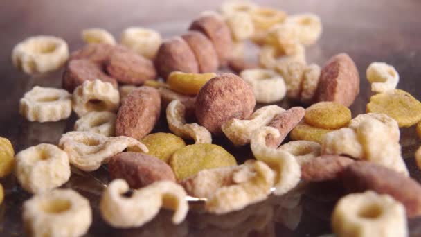 Ris Quinoa Choklad Torra Flingor Formad Form Makro Rotation Spannmål — Stockvideo