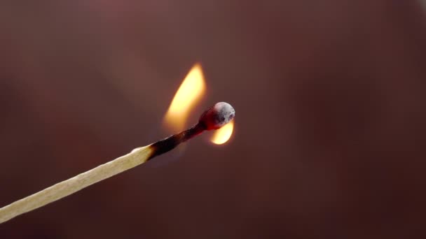 Quemar Una Cerilla Madera Con Ceniza Llama Fósforo Carbonizado Sobre — Vídeos de Stock