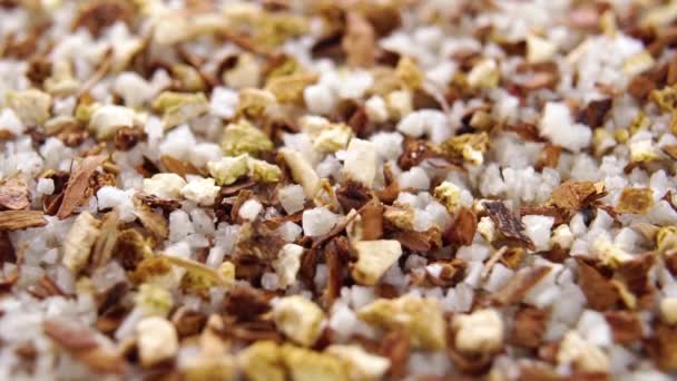 Herb Seasoning Salt Crushed Dried Lemon Cardamom Falling Slow Motion — Stock Video