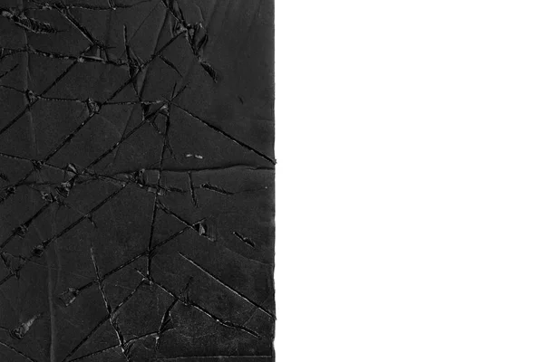 Подряпаний Чорний Папір Ізольований Білому Пошкоджений Половинний Фон — стокове фото