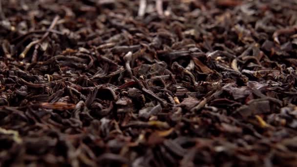 Tiszta Fekete Száraz Tealevelek Vörös Kínai Tea Makró Forgás — Stock videók