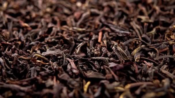 Czarny Suszony Liść Herbaty Spadające Suche Liście Zwolnionym Tempie Makro — Wideo stockowe