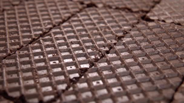 Delicious Chocolate Wafers Stacked Rows Textured Brown Checkered Surface Macro — Stock Video