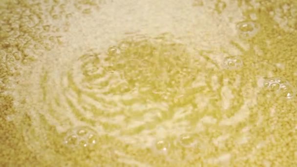 烹调生气勃勃 慢慢地把干黄色的颗粒掉进水里 准备传统的阿拉伯食品 — 图库视频影像