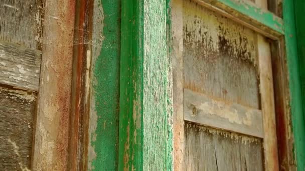 Obsolete Derelict Boarded Weathered Wooden Window Ruined Old House Close — Stock Video