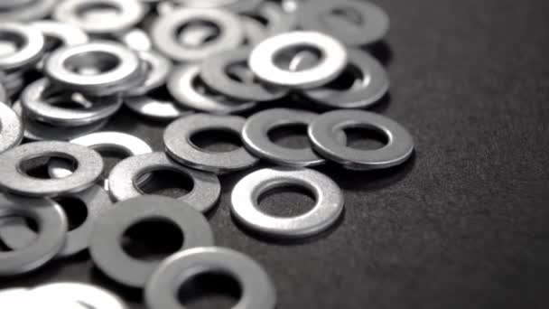 Rondelle Fissaggio Metalliche Rotonde Carta Nera Metallo Hardware Acciaio Cromato — Video Stock