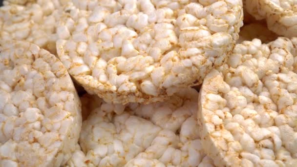 Struktura Rýžového Křupavého Chleba Kulatý Křupavý Rýžový Koláč Zdravá Dietní — Stock video