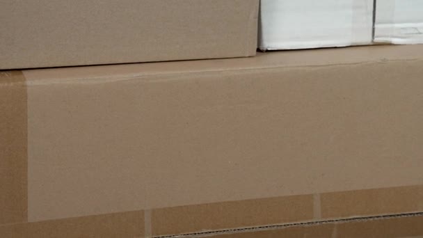 Used Cardboard Boxes Parcel Delivery Close — Αρχείο Βίντεο