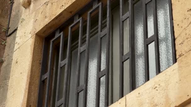 Black Metal Security Grille Lattice Building Window Close Architectural Decoration — стоковое видео