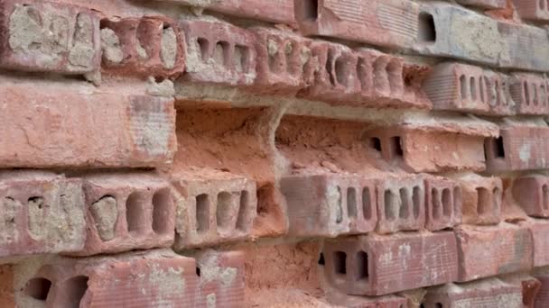 Old Ruined Red Brick Wall Destroyed Brickwork Grunge Background Selective — Stock Video