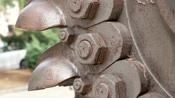 Bolted Fastening Abandoned Rusty Hydraulic Turbine Nuts Close Old Engineering — 图库视频影像