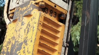 Radiator of engineering industrial mechanism close-up. Heavy industry equipment