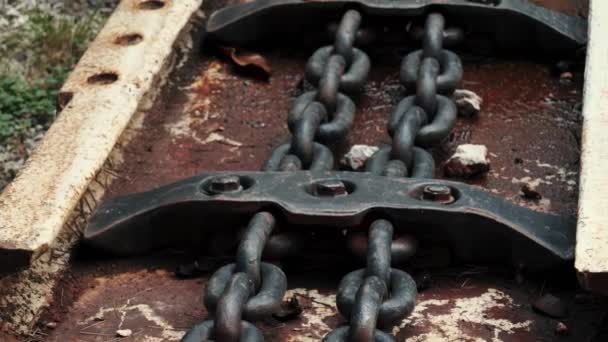 Chain Traction Engineering Industrial Mechanism Rust Closeup — Stockvideo