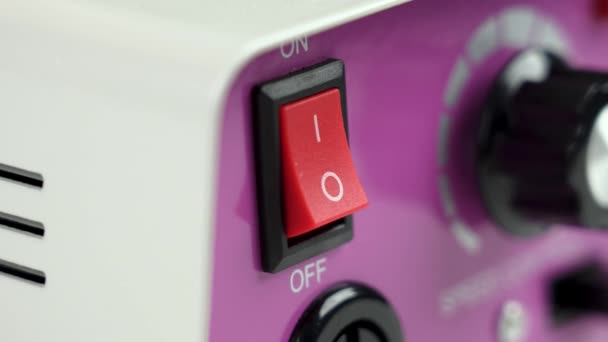 Finger Turns Electrical Household Appliance Pressing Red Button Switch Standby — Vídeos de Stock