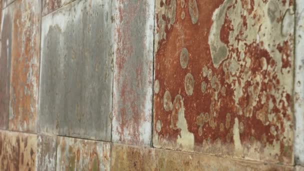 Texture Wall Exterior Tile Rusty Weathered Brown Grunge Surface — Stock Video