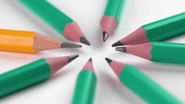 Unique Yellow Pencil Crowd Other Green Stacked Shape Circle Creative — Vídeo de Stock